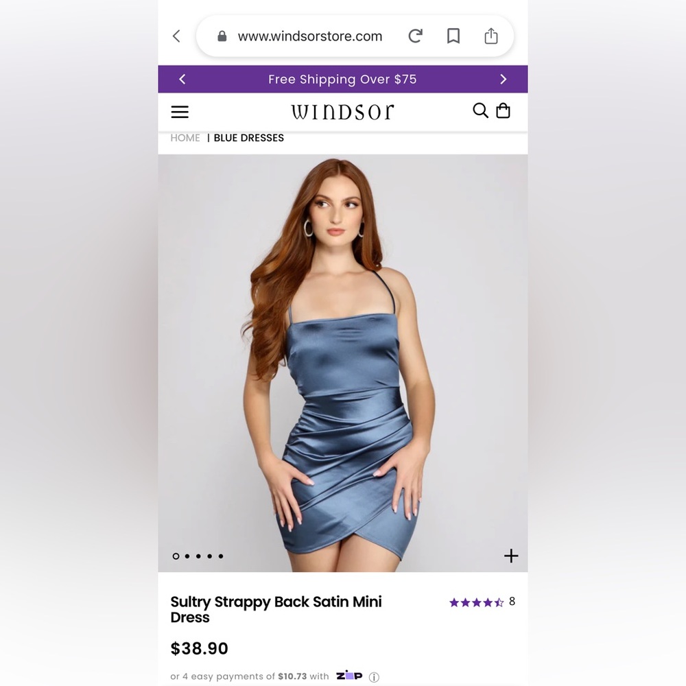 Windsor, size XS, blue back strappy mini dress